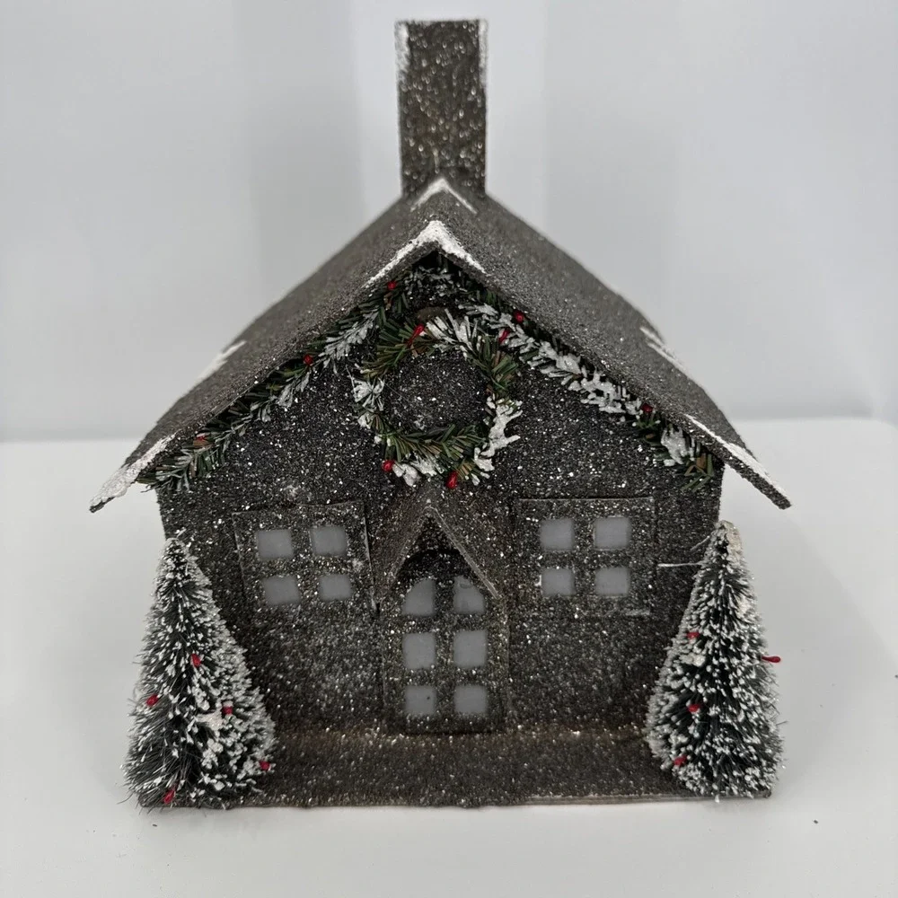 Christmas Cardboard Glitter House Holiday Decor Whimsygoth Glitter Light up